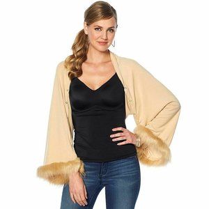 Rhonda Shear Faux Fur Trimmed Wrap - Camel - Sizes
